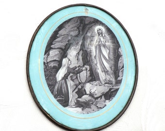 Heiligenbild Ikone vintage Lourdes Heilige Maria und Bernadette Soubirous