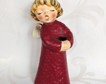Goebel Angel with Candle Holder – 14 cm – Red Dress Gra 258 · 1965 · Hummel Goebel W.-Germany