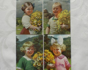 4 vintage cards children's flowers postcards vintage
