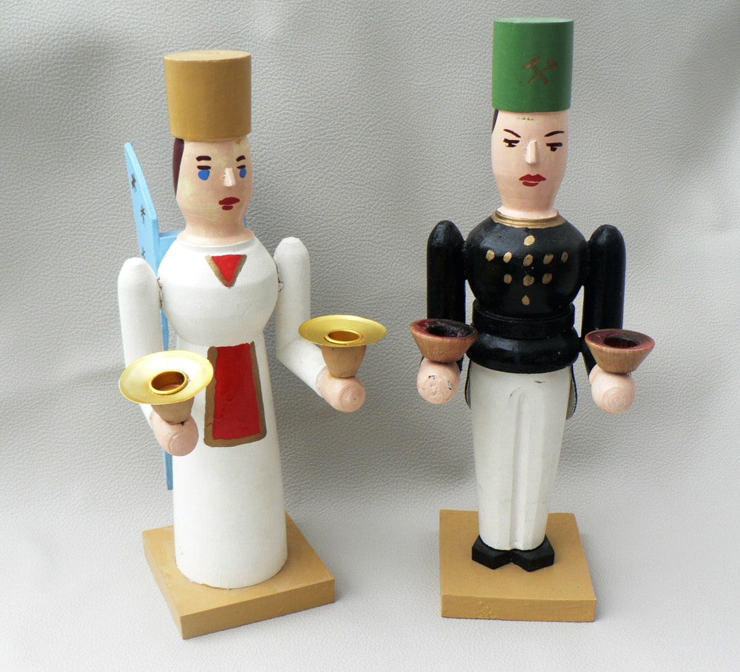 Angel and Miner Candle Holders From the Ore Mountains Etsy