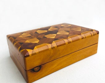 Wooden box with inlays inlay veneer wooden box jewelry box rectangular box squares triangles
