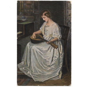 Künstlerkarte Mandolinenspiel Postkarte Ansichtskarte Vintagekarte Mandoline Dänische Kunst