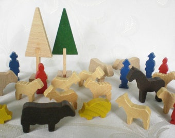 Kleine houten figuren vee weiland houten dieren houten speelgoed