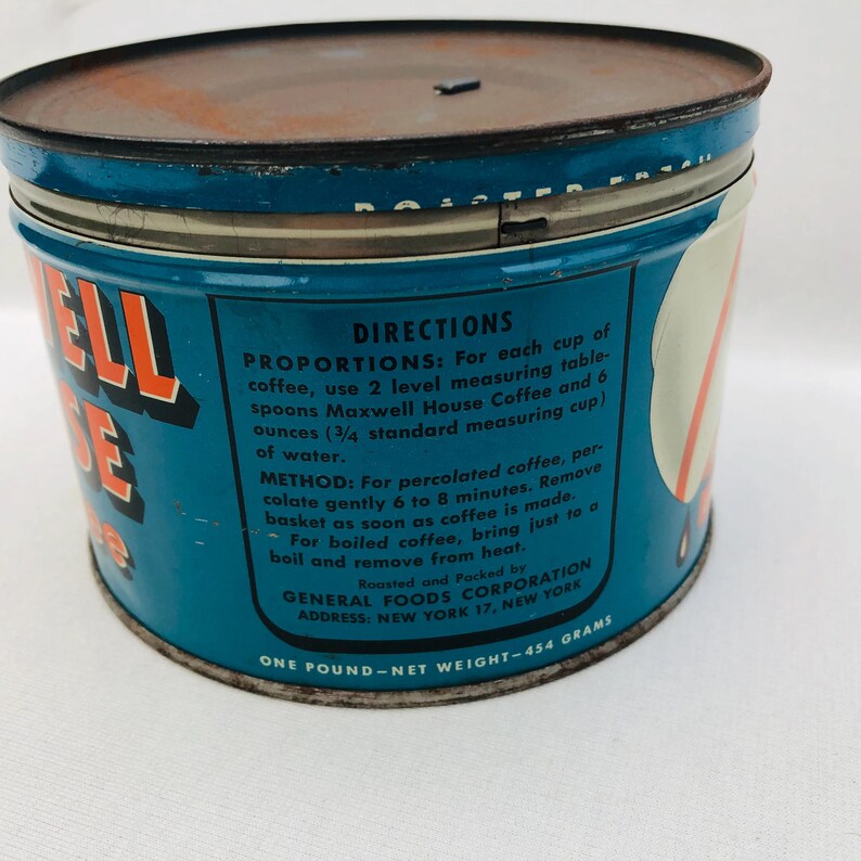 Round Metal Can Maxwell House Coffee Drip Grind Tin Can One Pound P