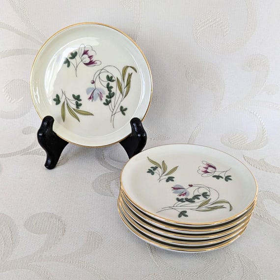 Vintage Fürstenberg Teller Set 6 Stück kleine Porzellan Untersetzer Gebäckteller Blüten Dekor Germany