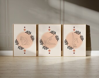 Yoga Pose Art Print Set, Minimalist Line Drawing (Digital Prints)