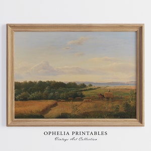 Pintura de paisaje, impresión pastoral, cartel de paisaje, decoración de pared vintage, arte de pared imprimible, descarga instantánea
