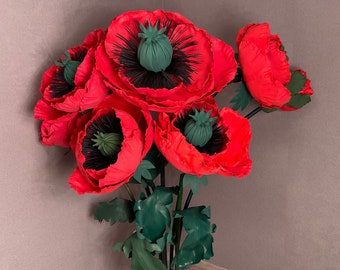 Set of 7 giant red flowers /Red poppies /Big red flowers /Garden wedding decor/Self-standing flowers /Huge poppies /Hotel /Shop decor
