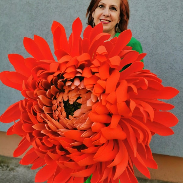 Large orange flower. Wedding arch. Restaurant decor. Party flowers. Wedding unique decor. Luxury flowers. Store display. Big aster. Showcase