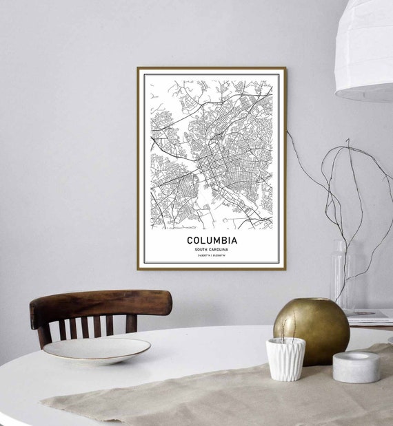 Columbia Sc Map Print South Carolina Gift Printable Download Etsy