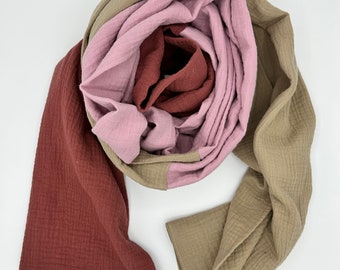 Muslin scarf / muslin / organic cotton muslin / colorblock scarf