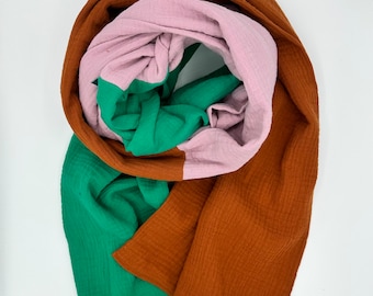 Muslin scarf / muslin / organic cotton muslin / colorblock scarf