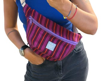 Large striped fanny pack / hip bag / colorful hip bag
