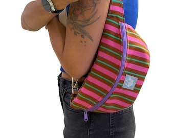 Large striped fanny pack / hip bag / colorful hip bag