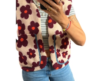 Vest / plush vest / cute floral vest