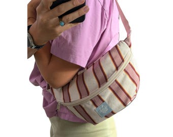 Large striped fanny pack / hip bag / colorful hip bag