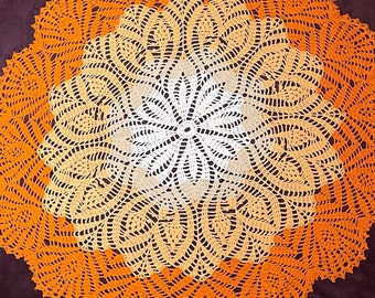 Orange and White Round Tablecloth, Home Linen Decor, Crochet Bright Lace Coffee Tablecloth