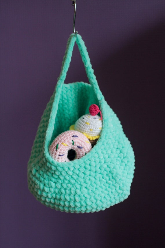 Small Crochet Hanging Baby Crib Basket Diaper Toys Pocket Cot Etsy