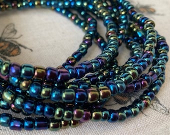Petrol lustre beaded stretchy anklet - Elasticated Stackable Boho Beach Bead Anklet