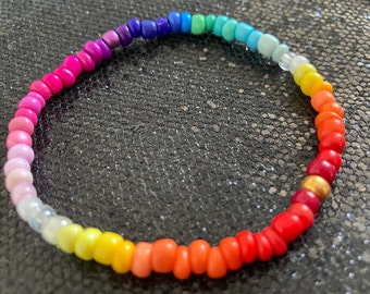 Rainbow Multi Coloured Seed Bead Stretchy Elastic Bracelet - Boho Beaded Bracelet