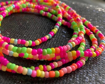 Neon & pastel glass seed bead stretch anklet - custom size summer beach anklets