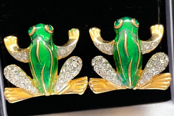 Kenneth Jay Lane Rare Vintage Crystal Frog Statem… - image 3