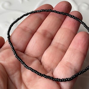 Bohemian Jewellery Ankle Bracelet, Seed Bead Minimalist Black Anklet, Stretchy Hypoallergenic Jewellery, Summer Custom Size