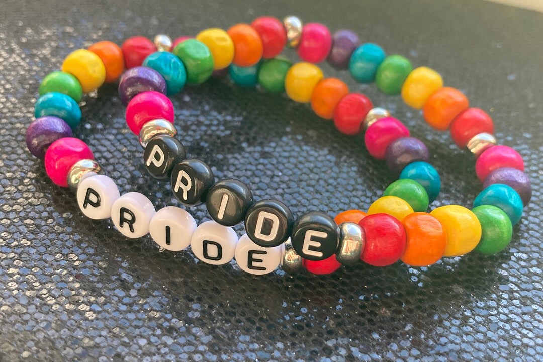 Rainbow Pride Beaded Bracelet: Custom LGBTQ Stretchy Bracelet - Wooden ...