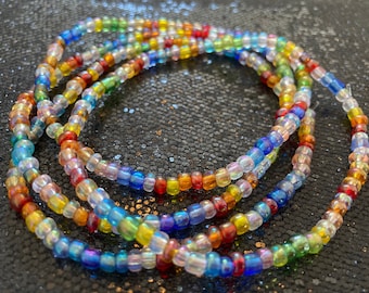 Colourful Multi Colour Crystal Lustre Stretchy Seed Bead Anklet - Elastic Beaded Ankle Bracelet -