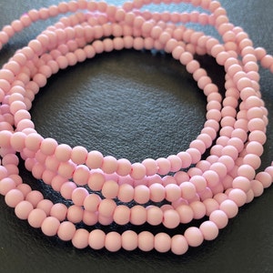 Marshmallow pink matte bead stretch anklet - handmade pale pink candy ball beaded ankle bracelet