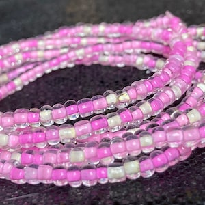 Pink & White Stretch Seed Bead Anklet - Handmade pink beaded ankle bracelet