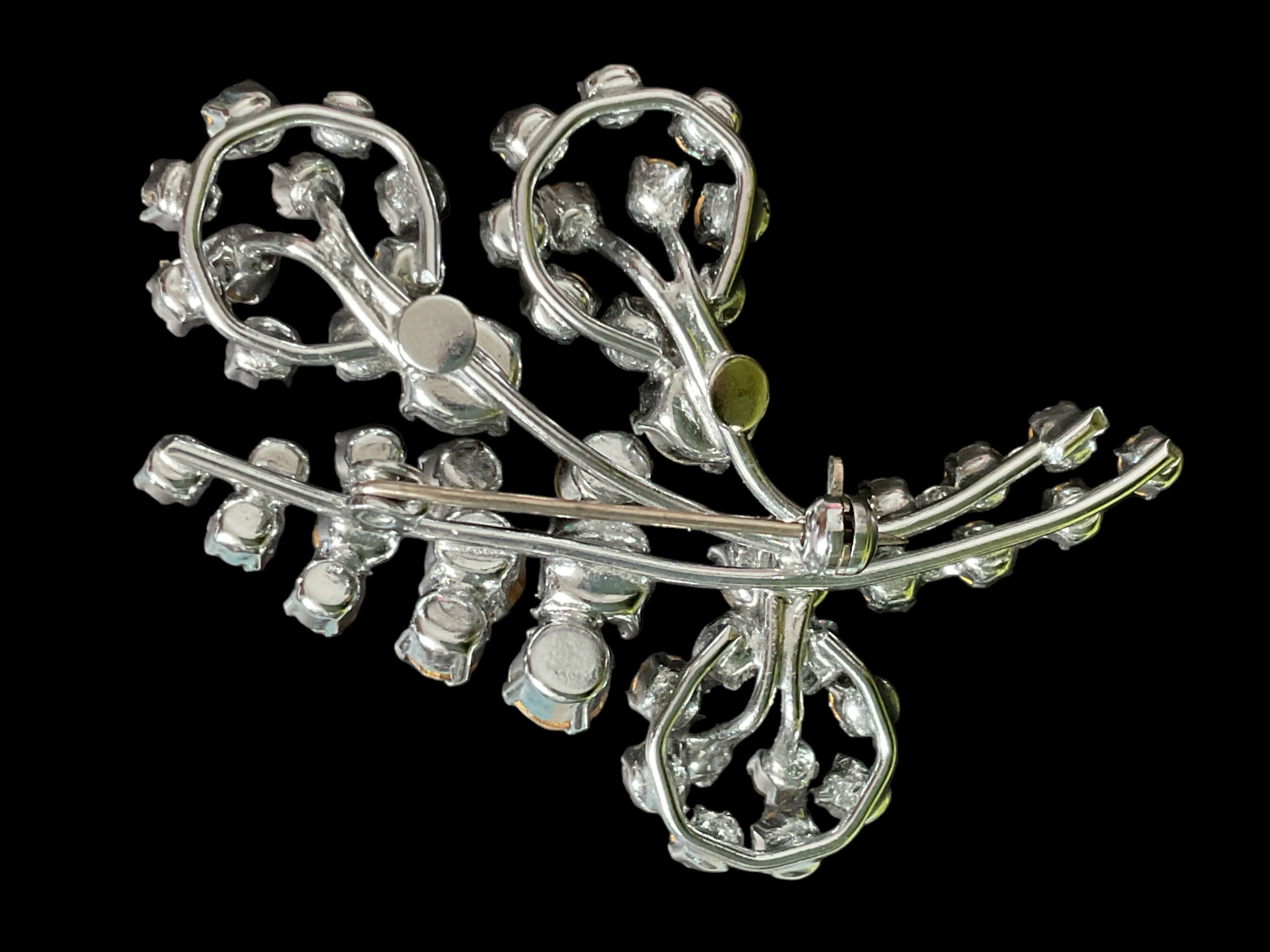 Vintage Crystal Clear Rhinestone Silver Tone Floral Spray