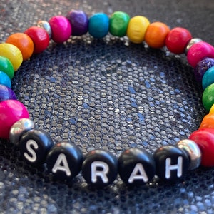 Personalised rainbow bead name bracelet  - rainbow bracelet with name on it - handmade custom  name beaded bracelet - customer name bracelet