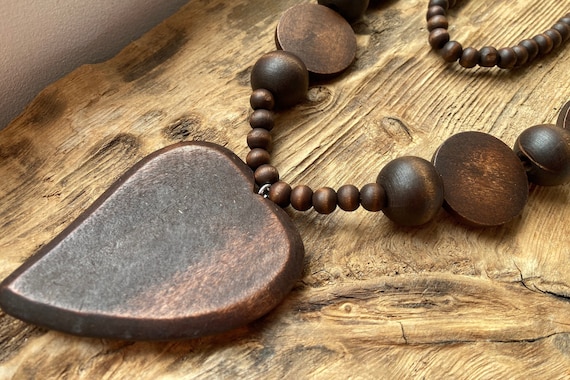 stunning burnt orange statement chunky wooden beaded necklace | eBay