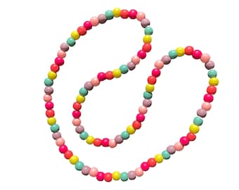 Collier d'été rond simple de 34 pouces de long avec perles en bois multicolores - collier de perles de bois sans fermoir en métal