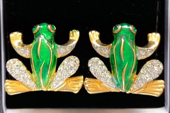 Kenneth Jay Lane Rare Vintage Crystal Frog Statem… - image 2