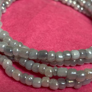Smoke Grey Lustre Variegated Beaded Stretchy Anklet - Seed Bead Handmade Elasticated Ankle Bracelet