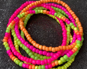 Neon anklet, stretchy anklet, seed bead anklet, neon pink anklet, neon orange anklet, boho anklet, beach jewellery, stackable anklet