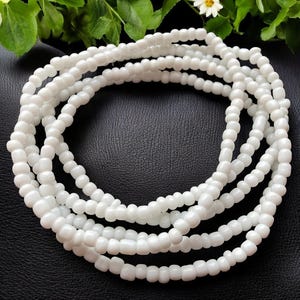 Pure White Seed Bead Summer Beach Anklet - Stretchy Elastic Ankle Bracelet - Boho White Anklet