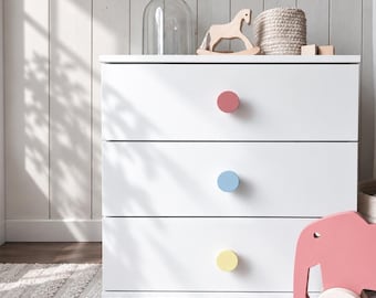 Pomos de madera coloridos para gabinetes / Tiradores de cajones en tonos pastel mate para guarderías, habitaciones infantiles, tocadores y muebles / Accesorios de muebles coloridos