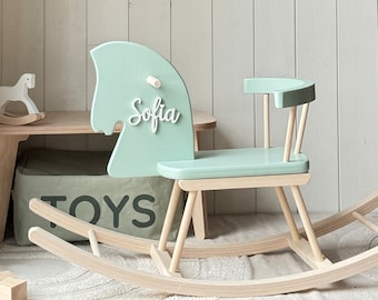 Cavallo a dondolo in legno - Giocattolo cavallo in legno personalizzato, Cavallo a dondolo personalizzato per bambini, Montessori Rocker, Giocattolo cavalcabile per bambini, Regalo cavallo a dondolo