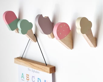 Ice Cream Hooks - Set of five Ice Cream Wall Hooks, Ice Cream Wall Hangers, Wooden Kids Hooks,Decorative Wall Hooks,Playful hooks, Coat hook