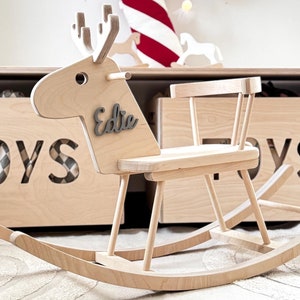 Personalized Wooden Reindeer Rocking Horse – Custom Christmas Gift for Toddlers, Children Rocking Toy, Wooden Rocking Horse for Kids