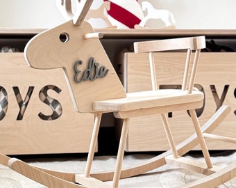 Personalized Wooden Reindeer Rocking Horse – Custom Christmas Gift for Toddlers, Children Rocking Toy, Wooden Rocking Horse for Kids