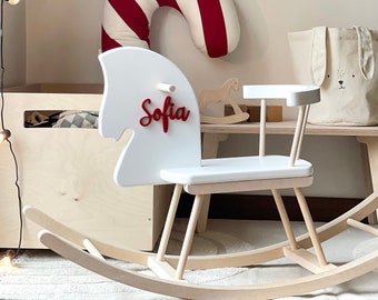 Personalized Christmas Wooden Rocking Horse Toy - Rocking Horse Christmas Gift - Wooden Horse for Christmas, Montessori Rocker, Horse Swing