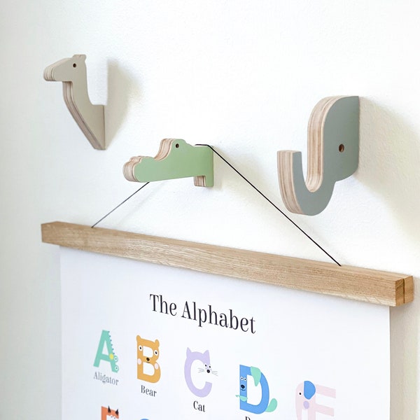 Animal Wall Hooks - Set of three Animal shaped hooks - Wall Hooks for Kids, Nursery Wall Hooks, Kid's Room Wall Hooks, Playful wooden hanger