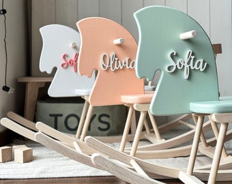 Personalized Rocking Horse Toy - Wooden Horse with Name, Toddler Rocking Horse Gift, Montessori Rocker - Customizable Wood Rocking Horse