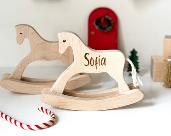 Cavallo a dondolo - Cavallo a dondolo personalizzato per bambini, giocattoli in legno naturale per bambini, cavallo a dondolo personalizzato, giocattoli per animali in legno