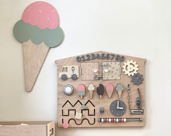 Busy Board - Toddler Busy Board - Ice Cream Wooden Sensory Board - Personalised Busy Board - Ice Cream Toys