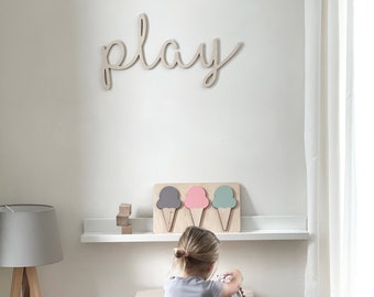 Play Wooden Sign - Nursery Decor - Kids Wall Decor - Kids Bedroom Decoration - Plaque murale en bois - Décoration murale personnalisée - Panneau de salle de jeux